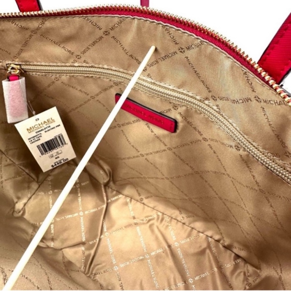Michael Kors Large Charlotte Tote Bag & MD Bifold Zip Chain Wallet Electric Pink - Picture 10 of 14